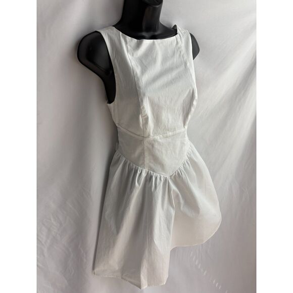 New White Mini Bubble Skirt Dress Bow Back Size M Girly Feminine Romantic Cute - Picture 3 of 11
